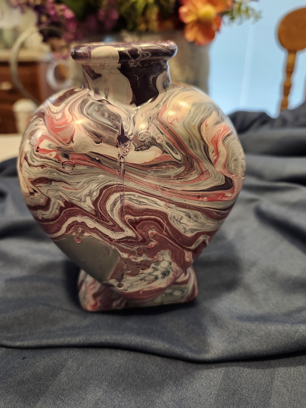 Marbled Heart Vase - Pink, White, Lavender & Gray Swirl